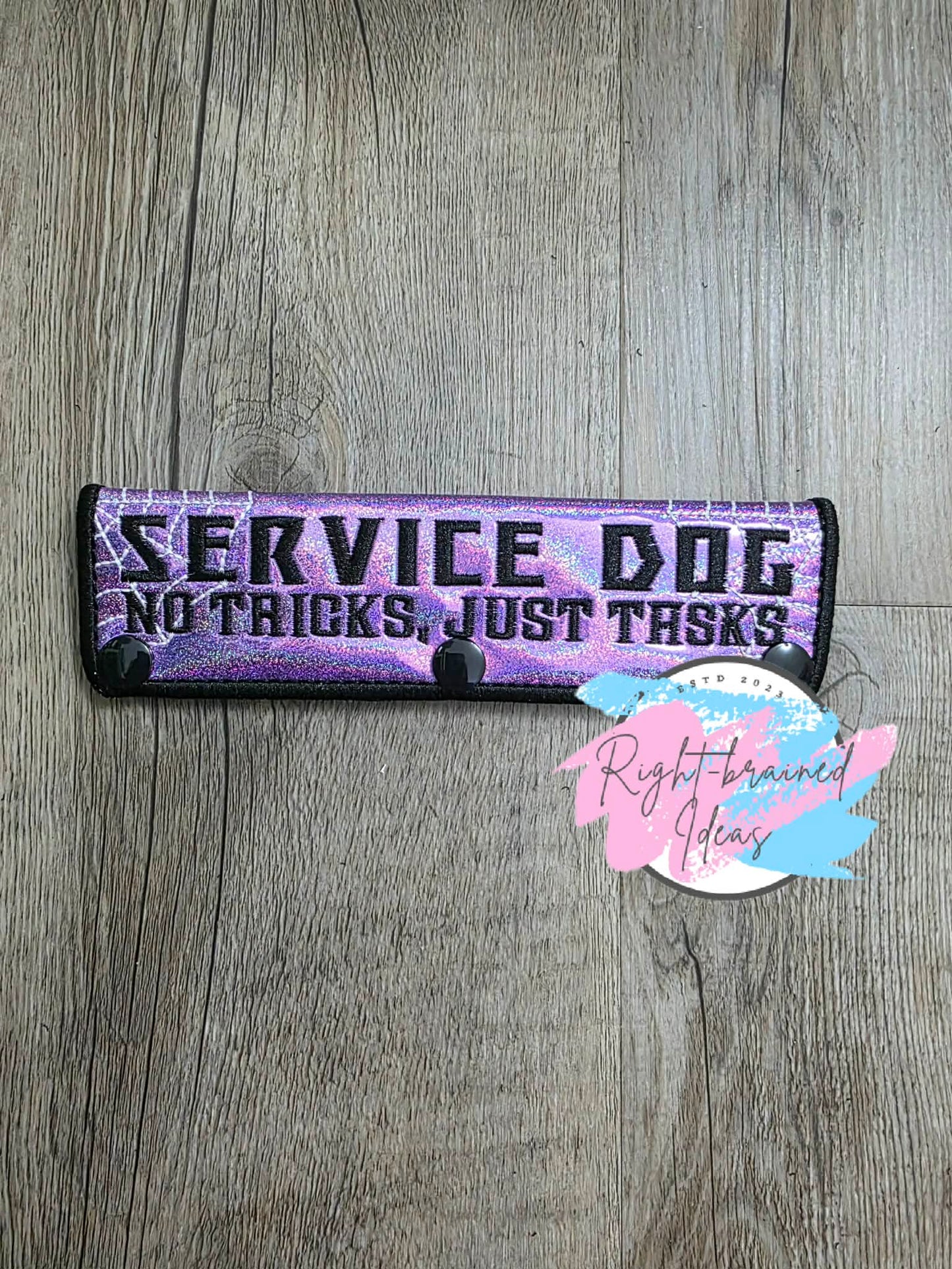 Creepy Crawley Inspired Service Dog Glow-In-The-Dark White And Black On Sparkle Purple Holographic Vinyl Five-piece Patch And Leash Wrap Set