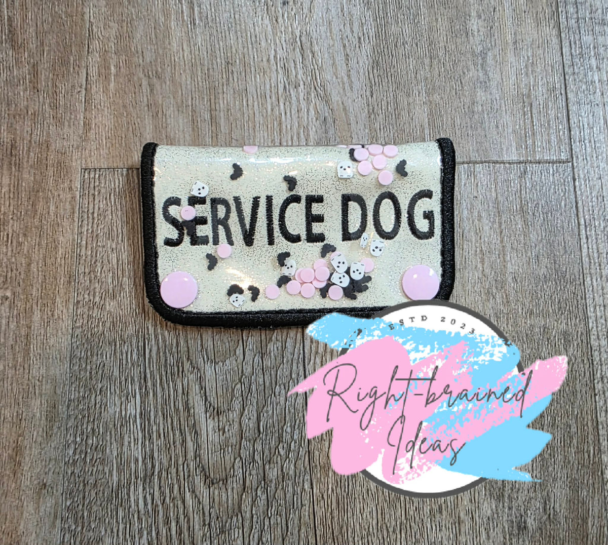 Candy Corn Service Dog Black On Sparkle White Vinyl Confetti Shaker Wrap