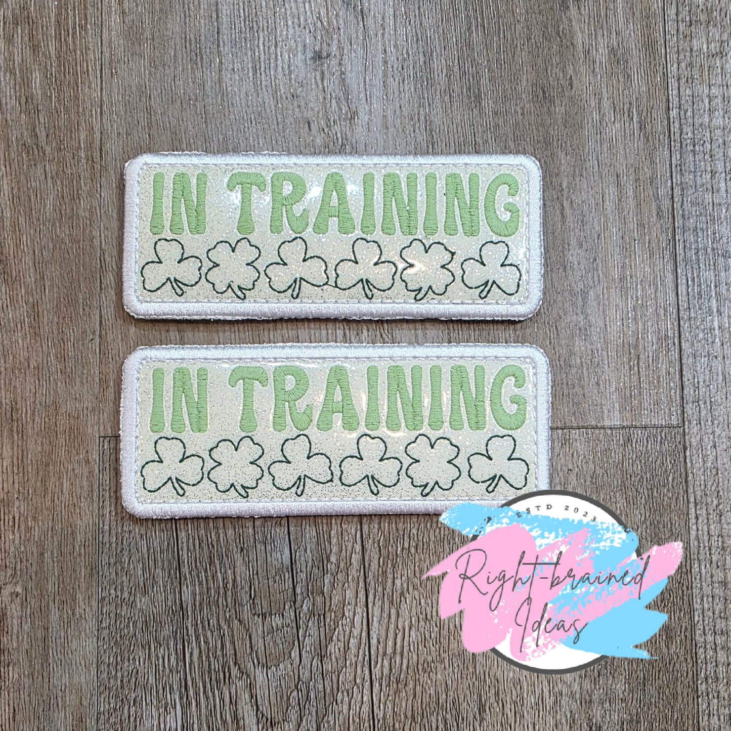 Fun Size Shamrock Inspired Flat Matt Mint, Flat Matt Forest Green And White On Sparkle White Vinyl Four-piece Patch Set
