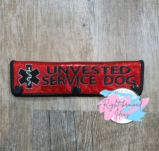 Unvested Service Dog Black And White On Sparkle Red Holographic Vinyl Leash Wrap