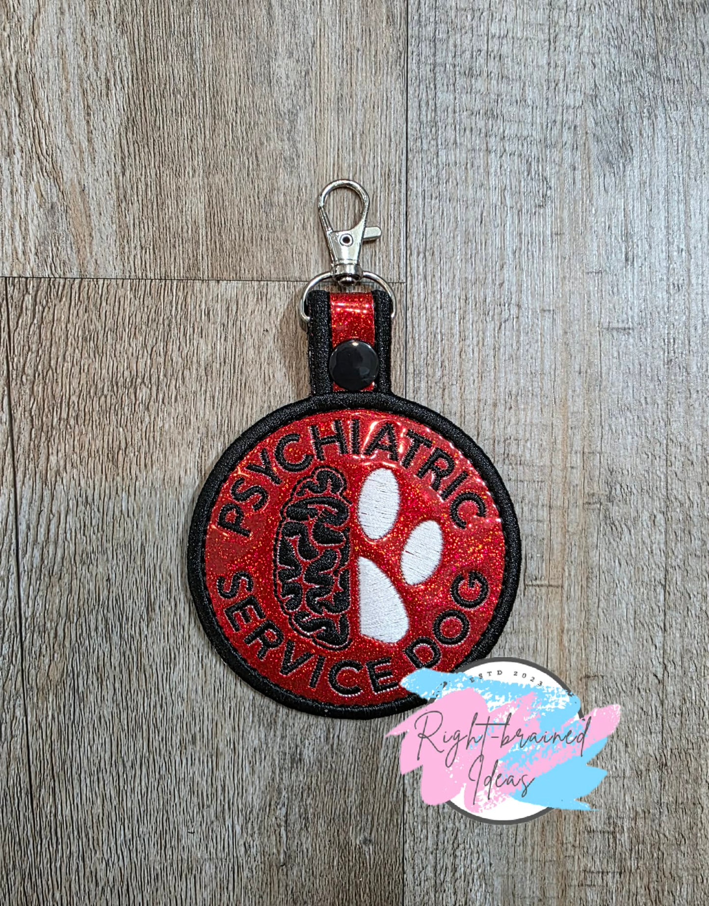 Psychiatric Black And White On Sparkle Red Holographic Vinyl Patch Tab