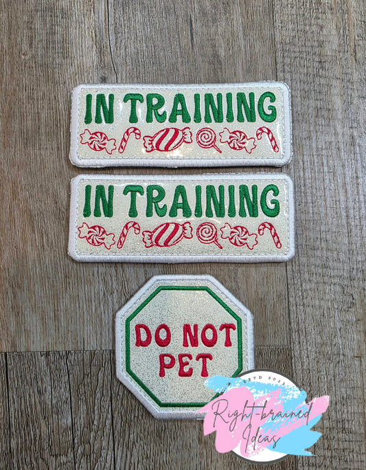 Peppermint Inspired Fun Size Do Not Pet Red And Green On Sparkle White Vinyl Three-piece Patch Set
