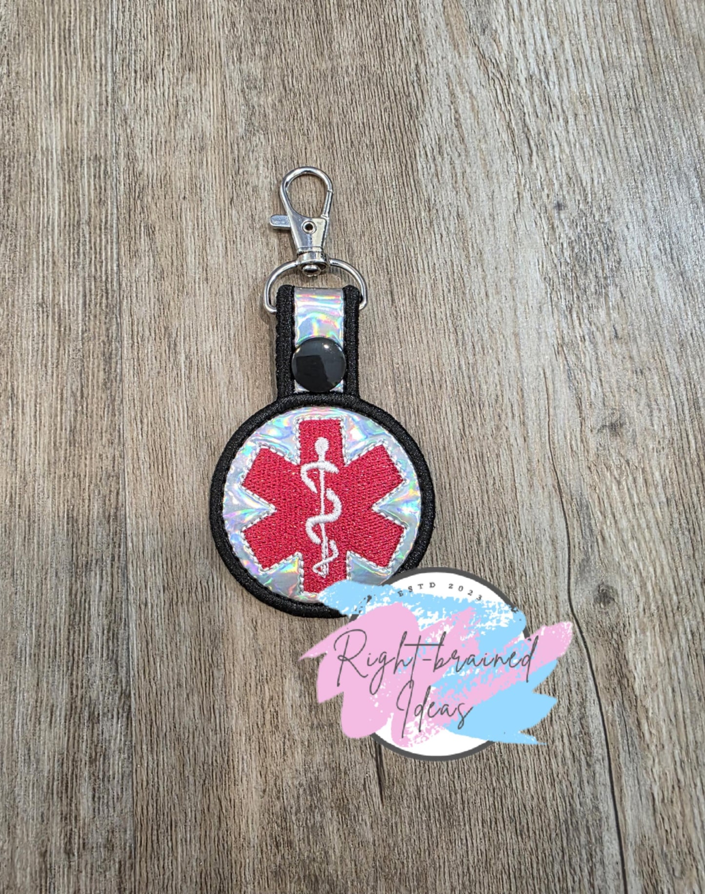 Medical Symbol Red, White and Black on Silver Holographic Vinyl Mini Patch Tab