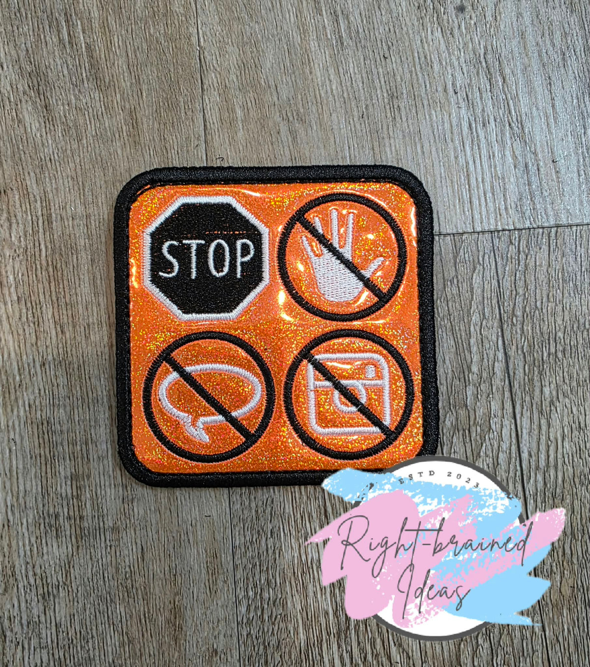 Service Dog Do Not Pet Black And White On Sparkle Orange Holographic Vinyl Four-piece Patch Set