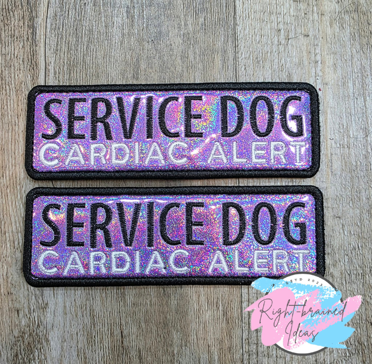 Service Dog Cardiac Alert White And Black On Sparkle Purple Holographic Vinyl Three-piece Patch Set