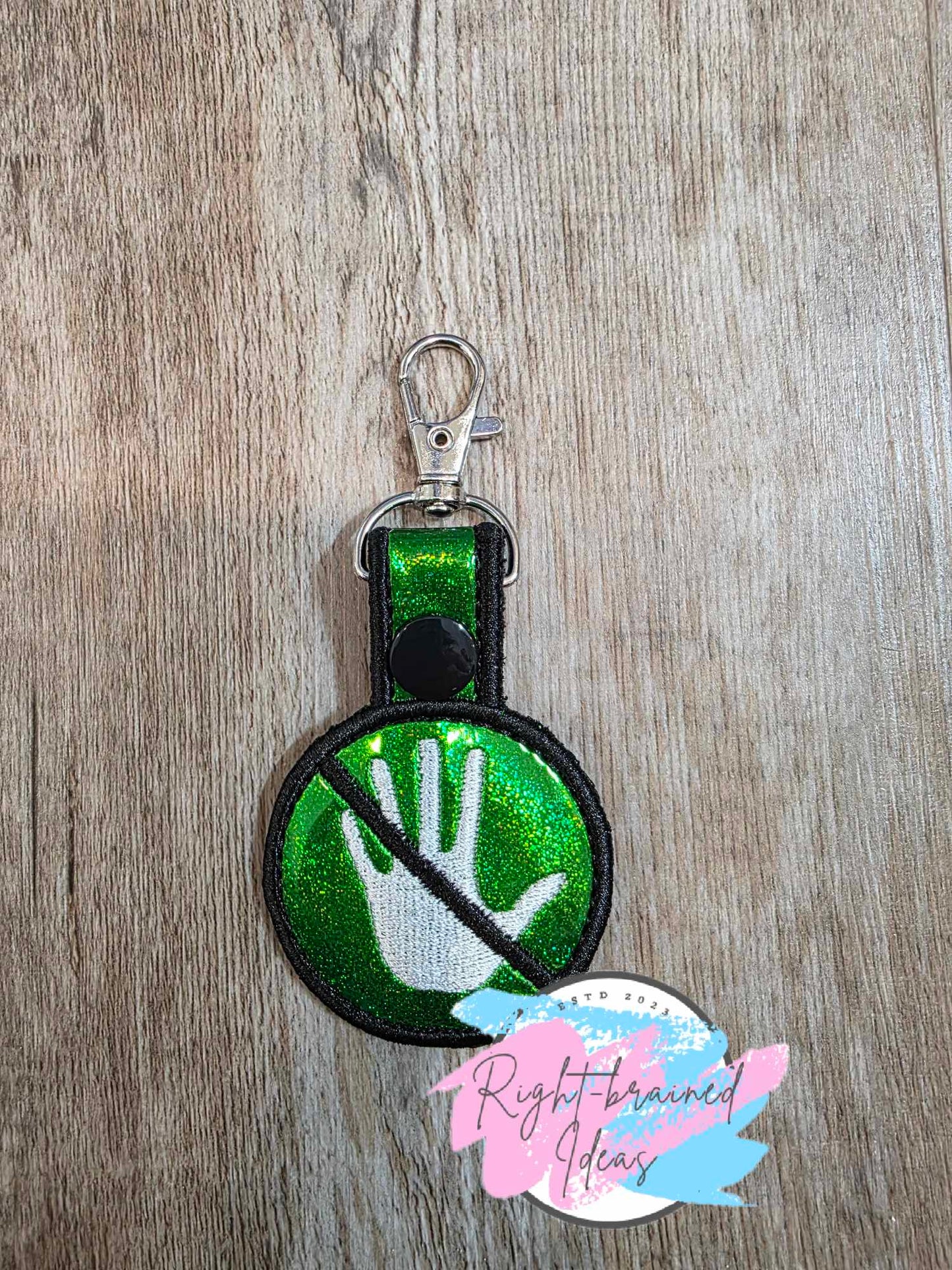 No Touching White and Black on Sparkle Green Holographic Vinyl Mini Patch Tab