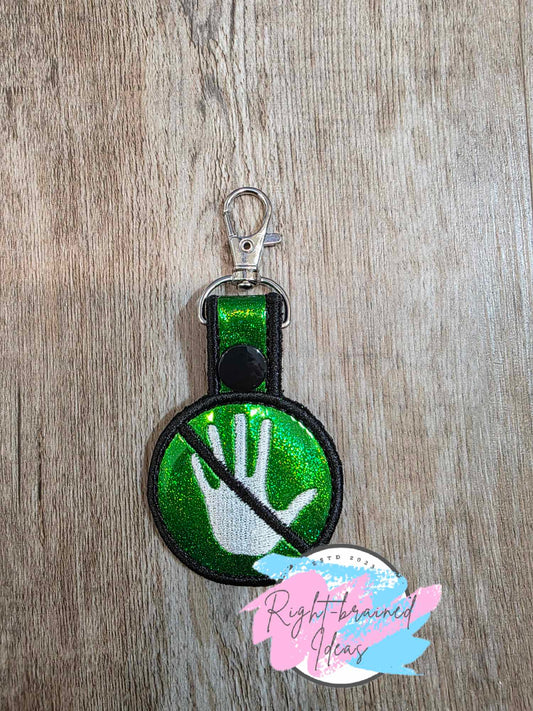 No Touching White and Black on Sparkle Green Holographic Vinyl Mini Patch Tab