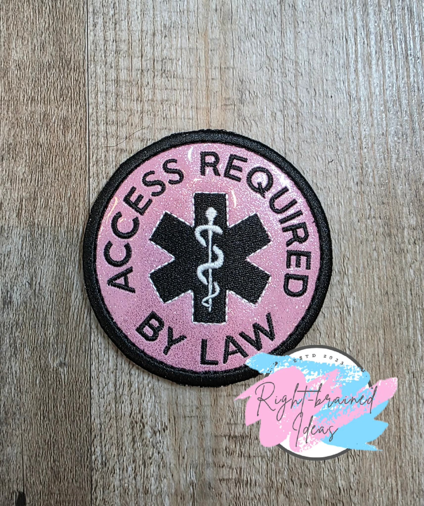 Service Dog Medical Alert Black And White On Sparkle Light Pink Vinyl Five-piece Patch And Leash Wrap Set