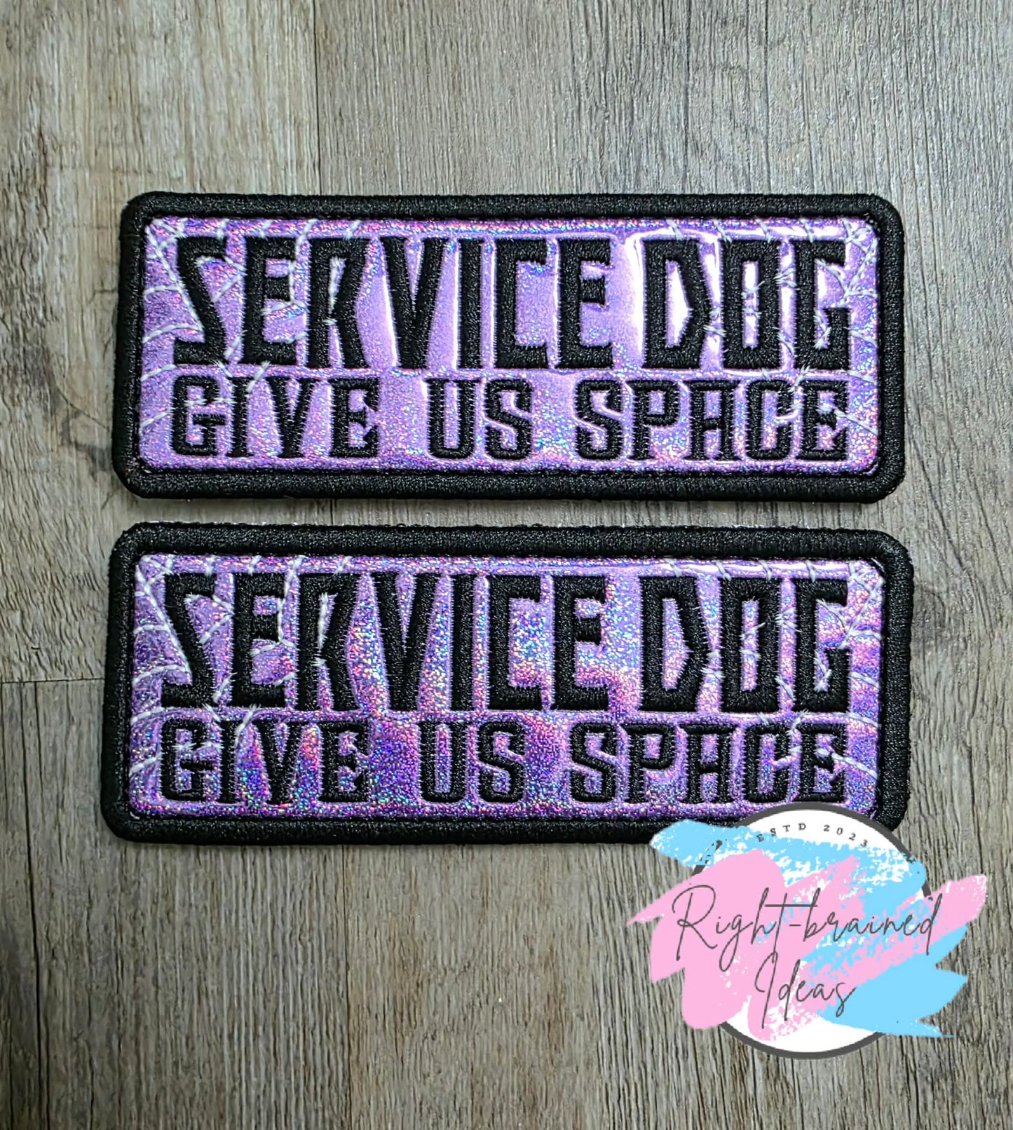Fun Size Creepy Crawley Inspired Service Dog Glow-In-The-Dark White And Black On Sparkle Purple Holographic Vinyl Four-piece Patch Set