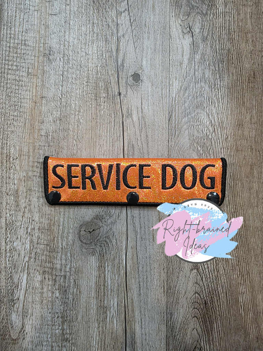 Service Dog Black On Sparkle Neon Orange Holographic Vinyl Leash Wrap