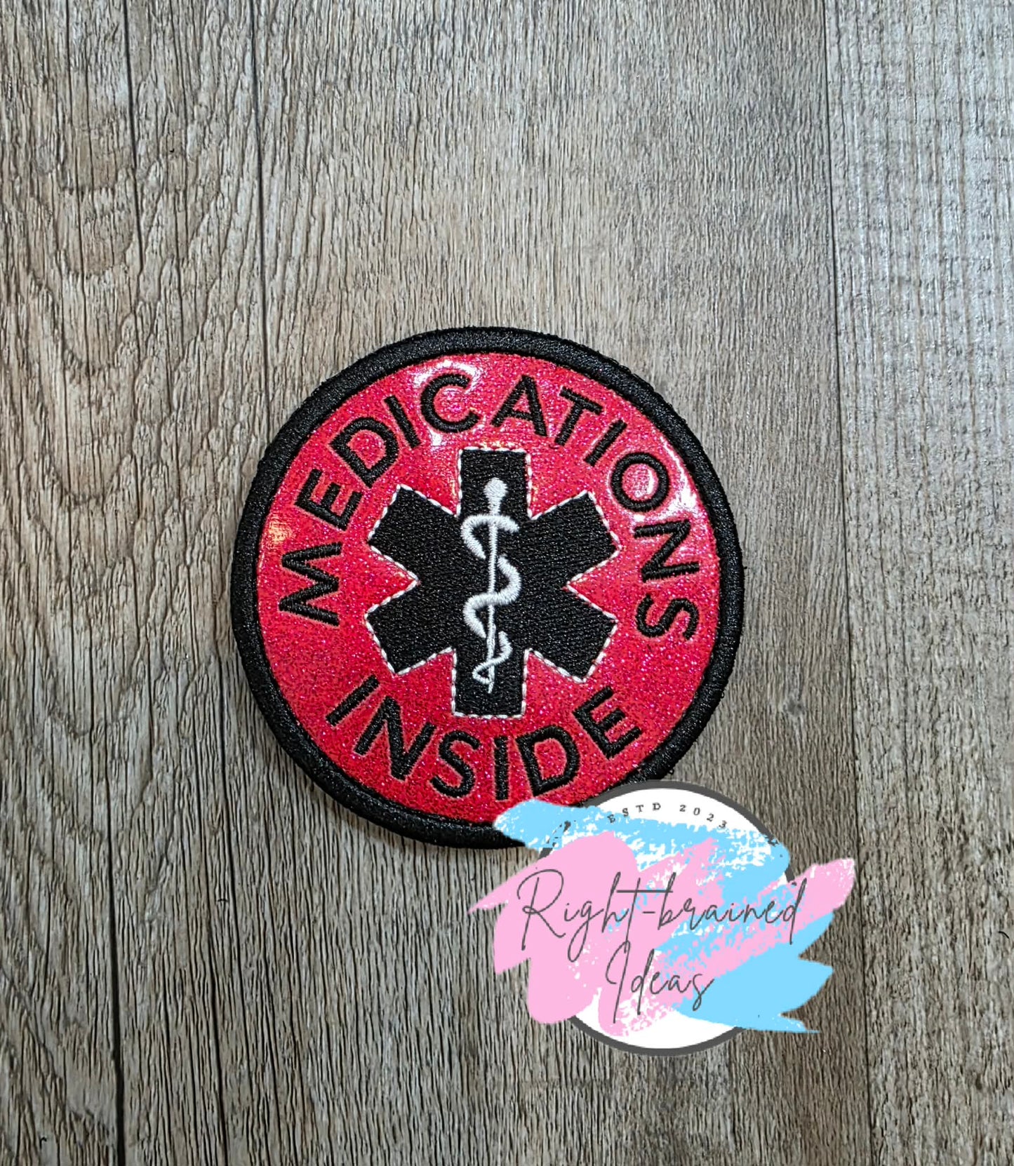 Service Dog Cardiac Alert Black And White On Sparkle Red Vinyl Four-piece Patch Set