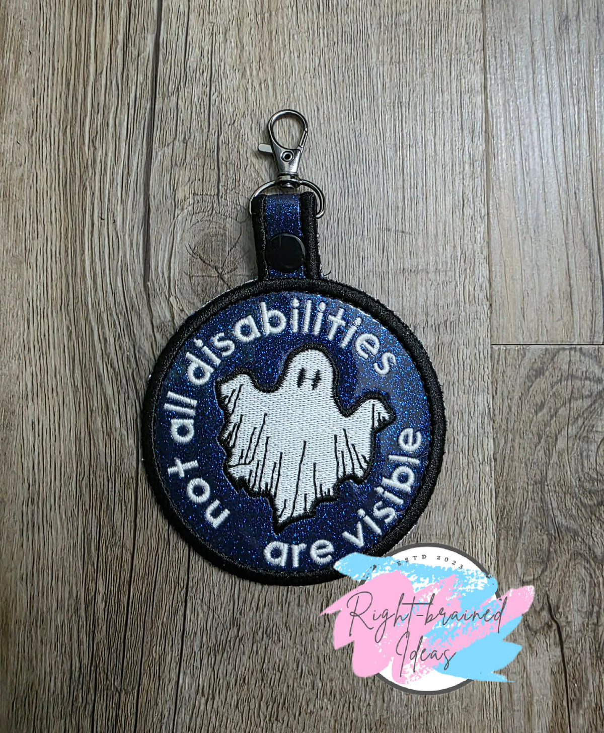 Not All Disabilities Are Visible Glow-in-The-Dark White And Black On Sparkle Midnight Blue Vinyl Patch Tab