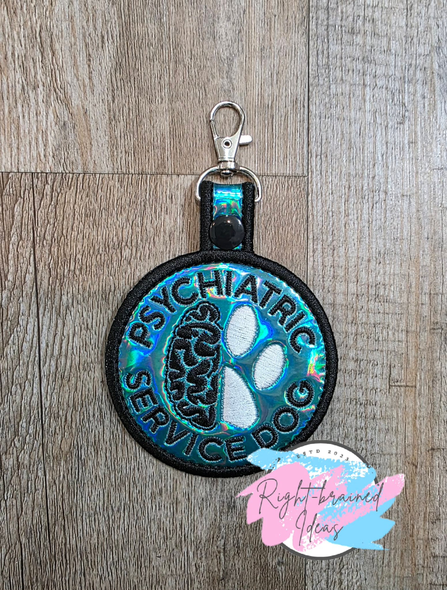 Psychiatric Black And White On Teal Blue Holographic Vinyl Patch Tab