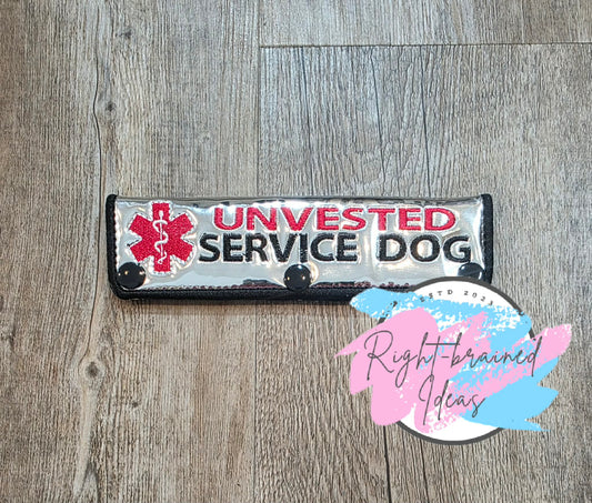 Unvested Service Dog Black, Red And White On Silver Metallic Vinyl Leash Wrap