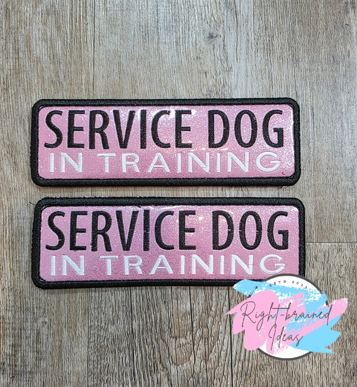 Service Dog In Training Black And White On Sparkle Light Pink Vinyl Three-piece Patch Set