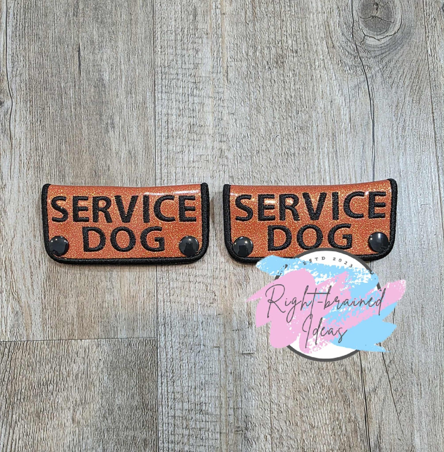 Service Dog Do Not Pet Black And White On Sparkle Burnt Orange Vinyl Six-piece Patch And Mini Leash Wrap Set