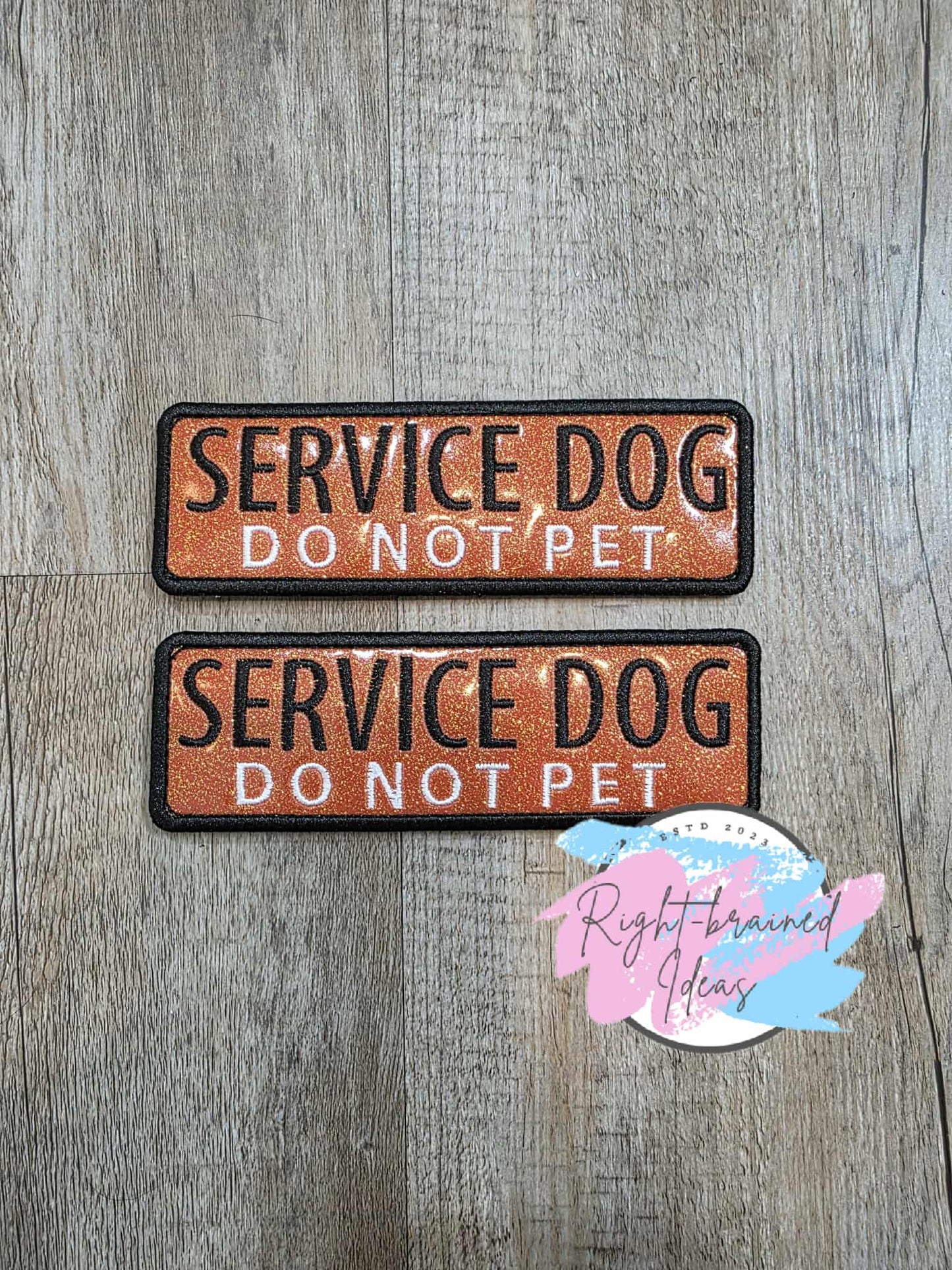 Service Dog Do Not Pet Black And White On Sparkle Burnt Orange Vinyl Six-piece Patch And Mini Leash Wrap Set