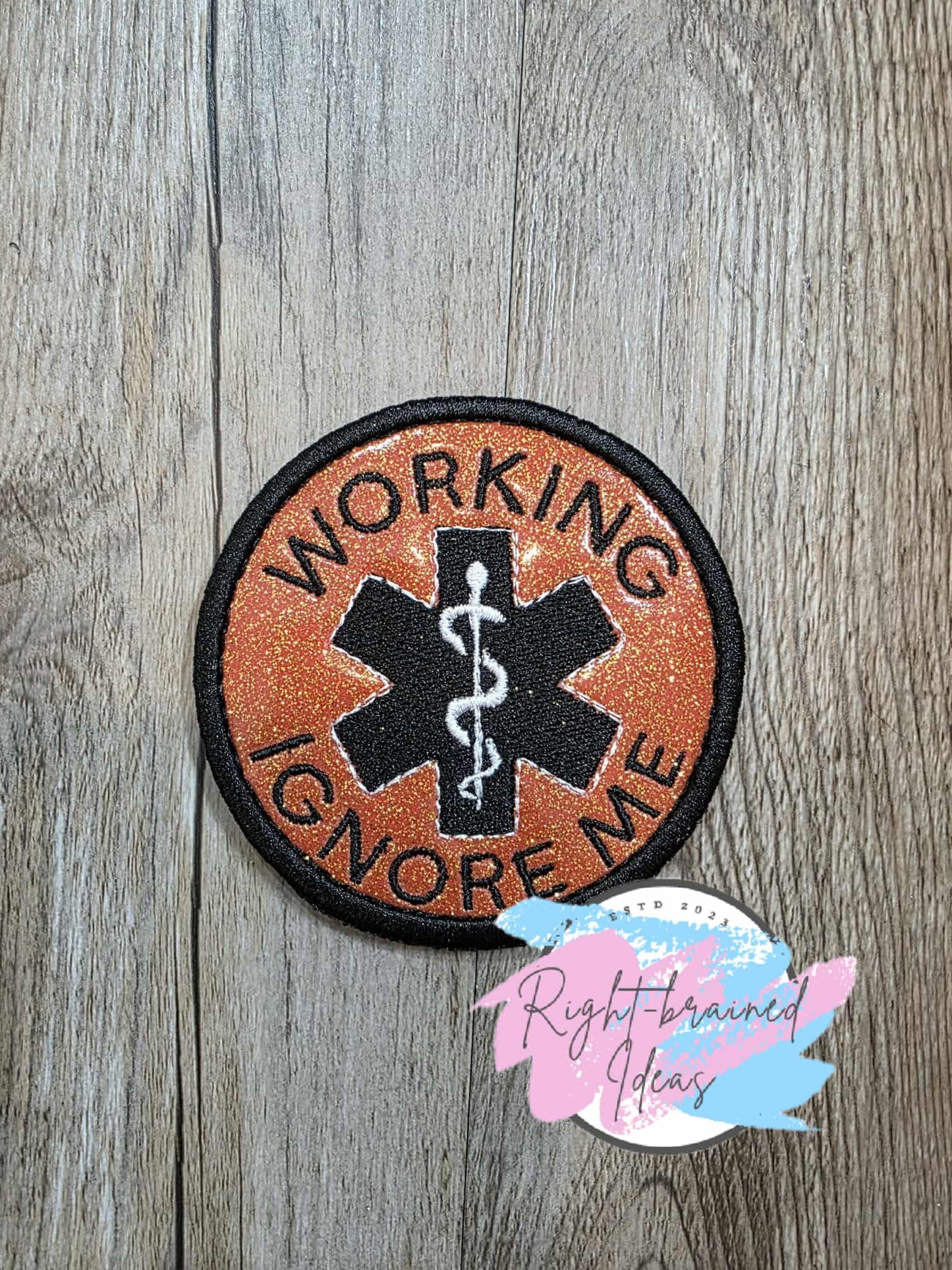 *Minor Cosmetic Flaw* Service Dog In Training Black And White On Sparkle Burnt Orange Vinyl Four-piece Patch Set