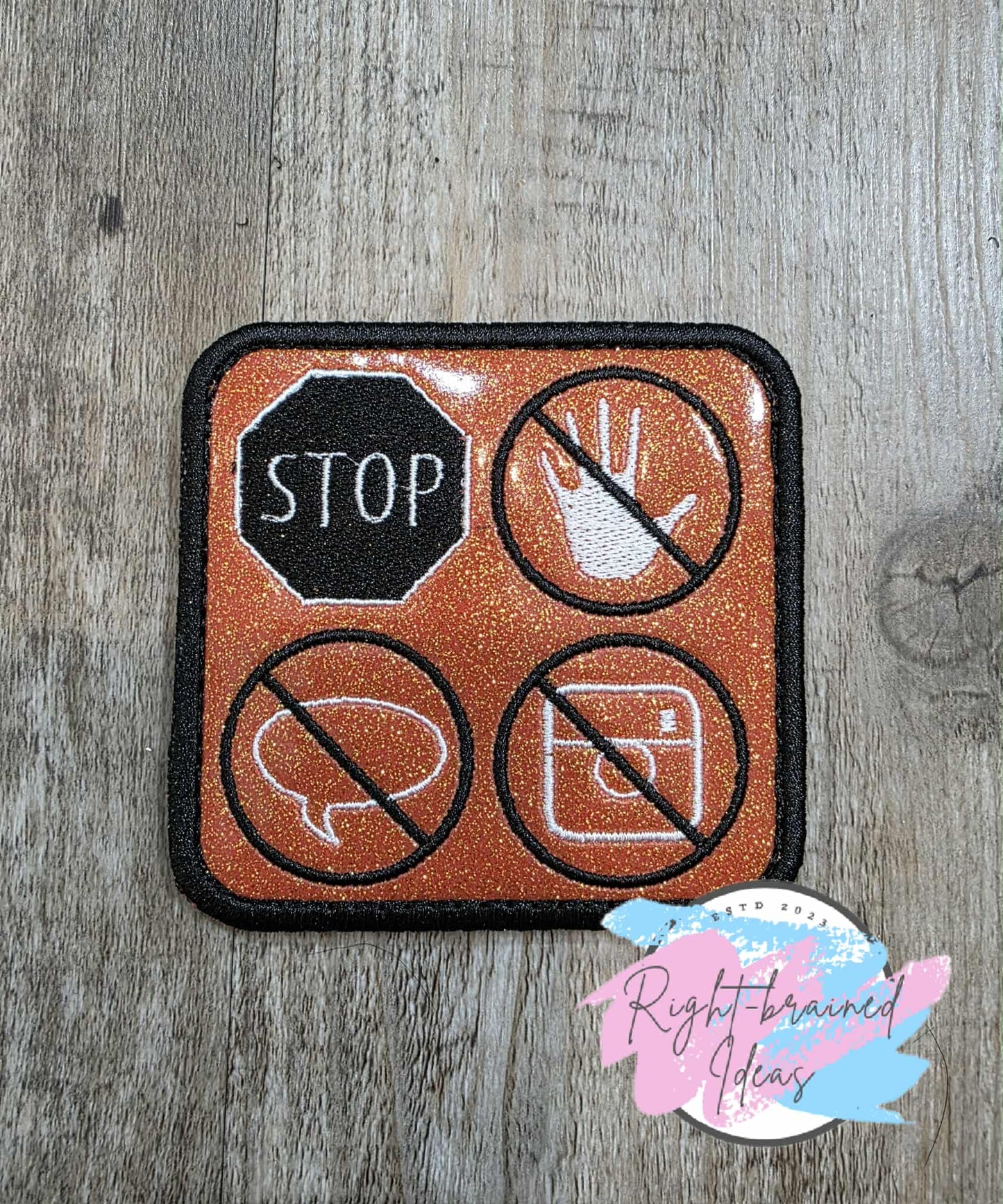 *Minor Cosmetic Flaw* Service Dog In Training Black And White On Sparkle Burnt Orange Vinyl Four-piece Patch Set