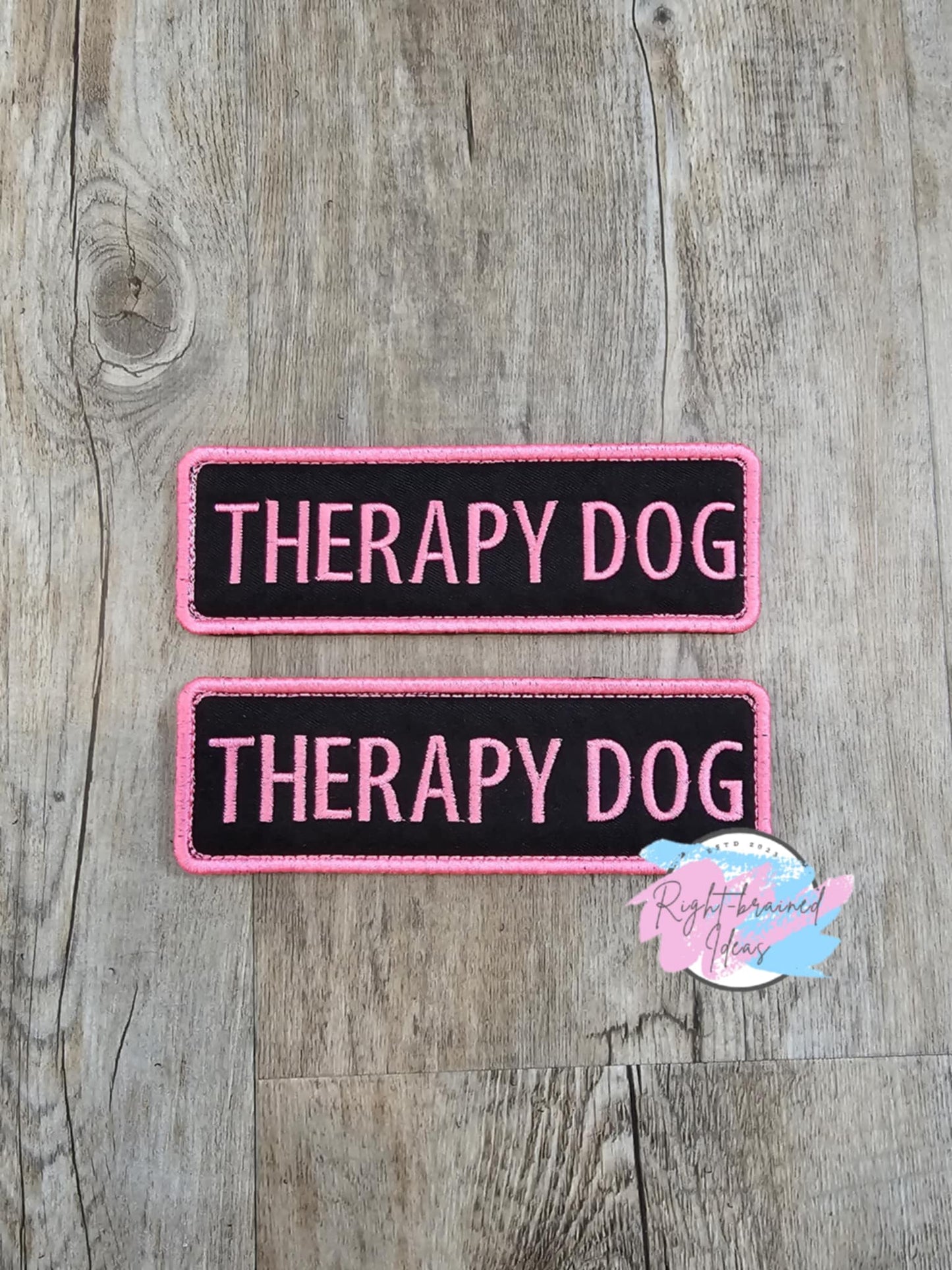 Therapy Dog Neon Pink on Black Two-piece Patch Set