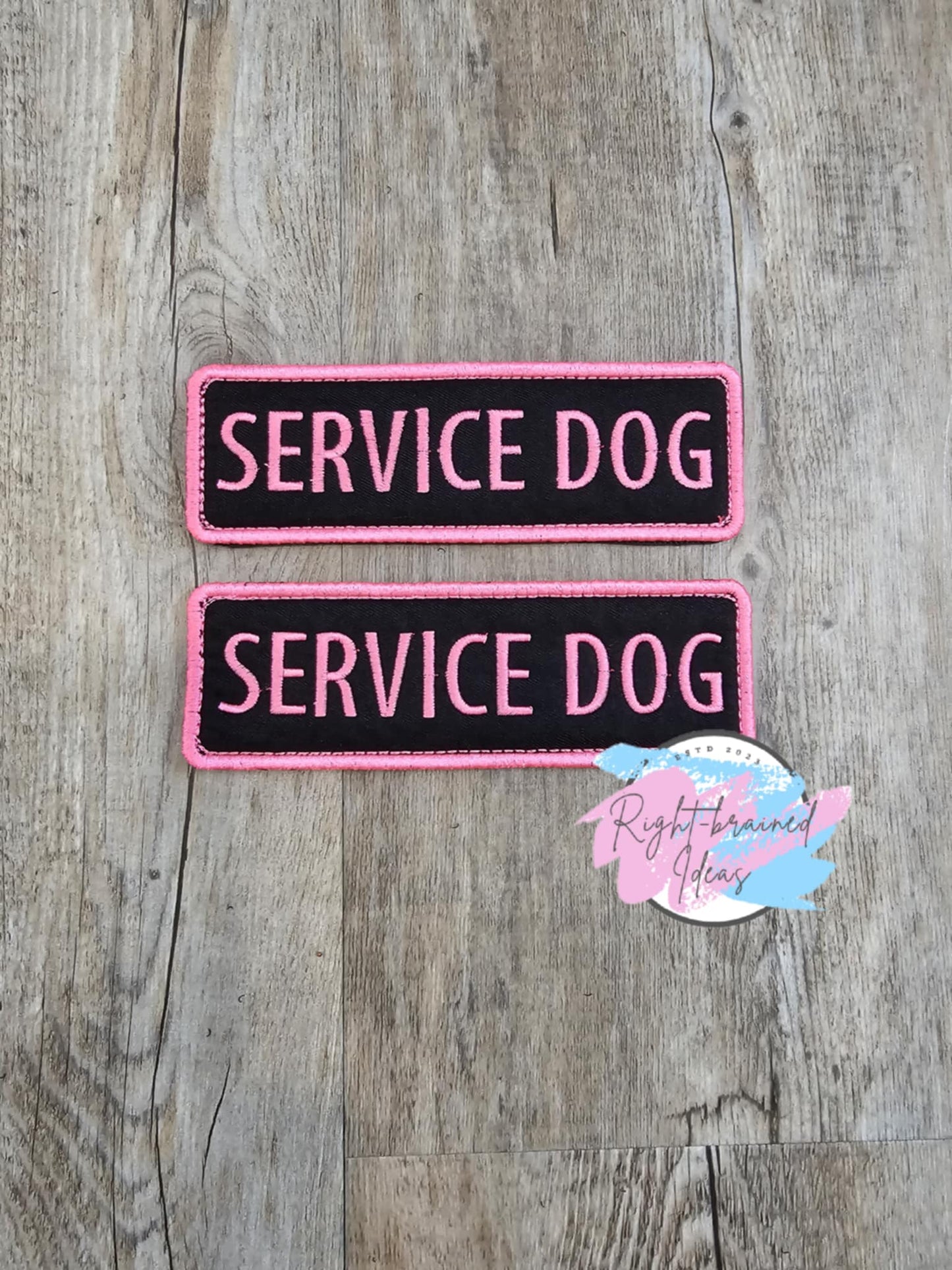 Service Dog Neon Pink on Black Two-piece Patch Set.