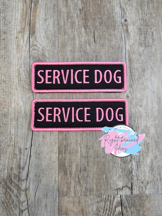 Service Dog Neon Pink on Black Two-piece Patch Set.