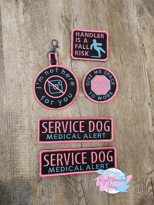 Service Dog Medical Alert Neon Pink and Blue Basic Five-piece Set