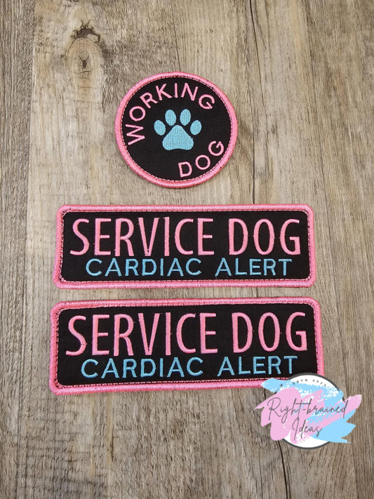 Service Dog Cardiac Alert Neon Pink and Blue Three-piece Patch Set