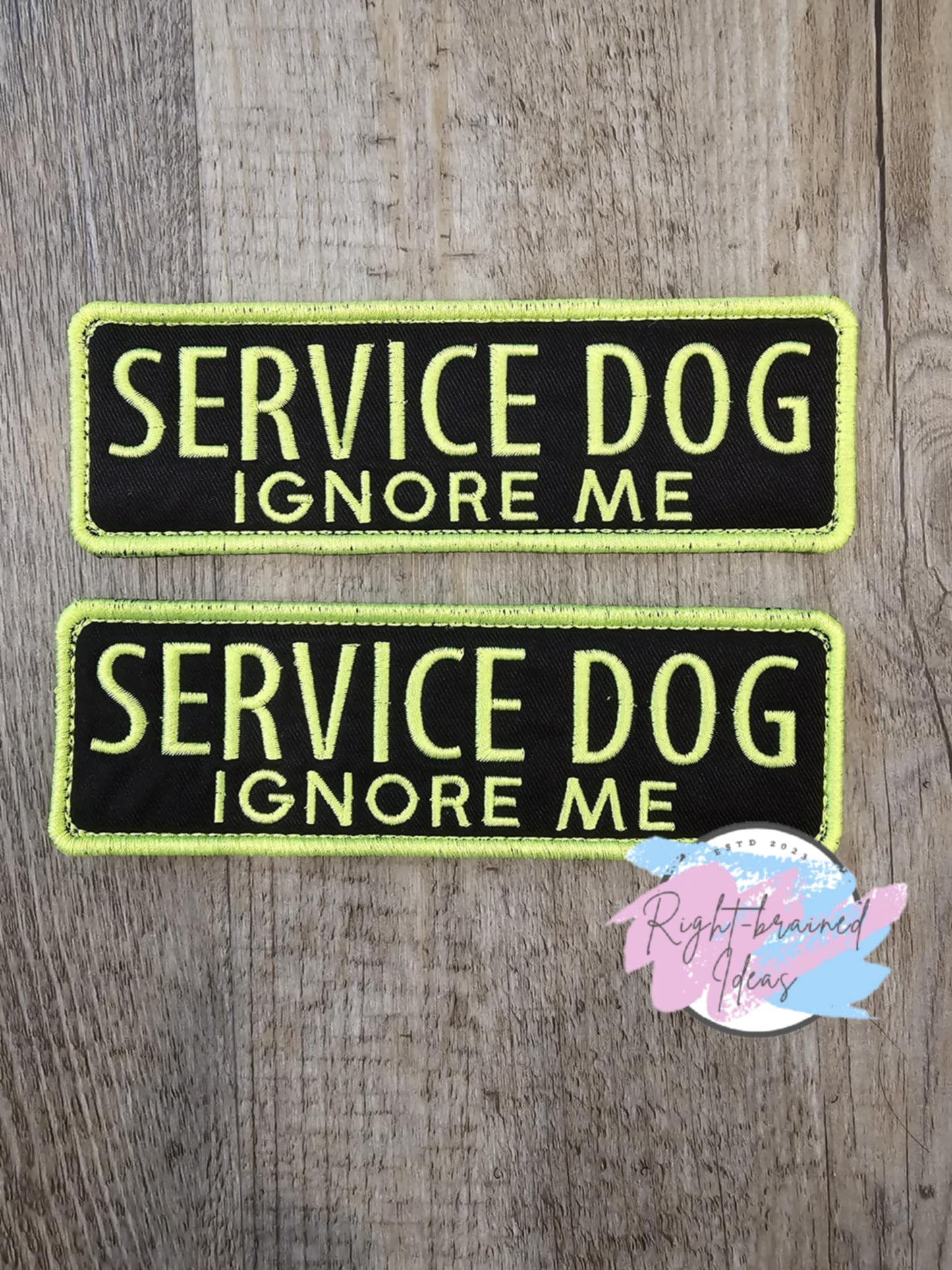 Ignore Me Service Dog Neon Yellow on Black Twill Rectangular Patches