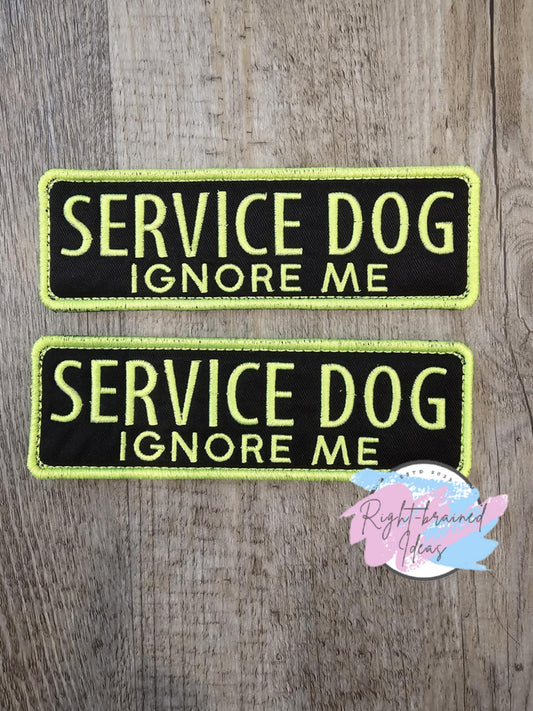 Ignore Me Service Dog Neon Yellow on Black Twill Rectangular Patches