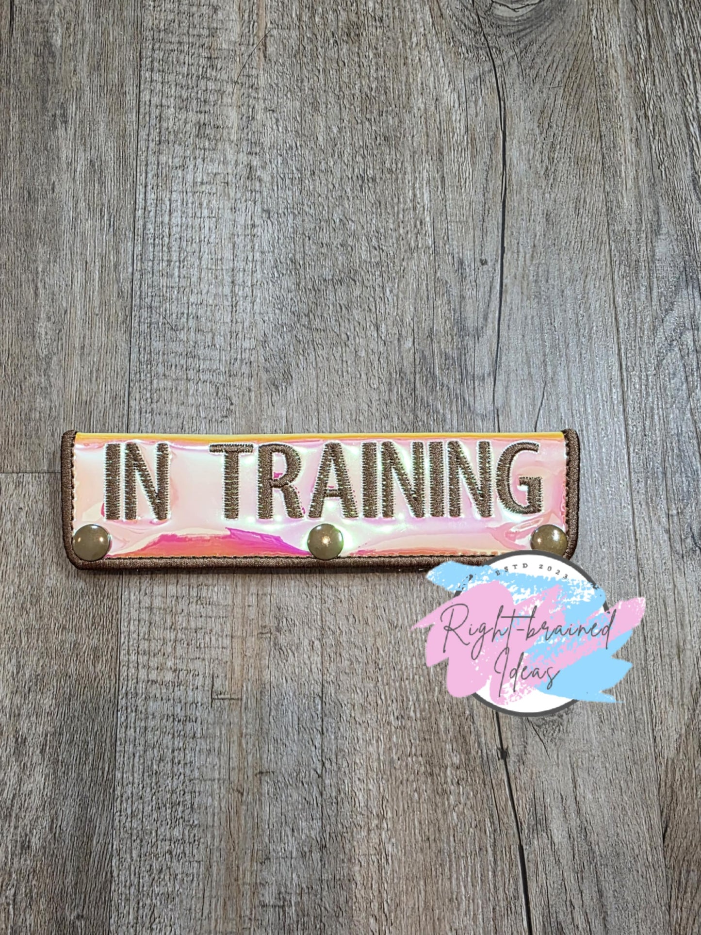 In Training Brown On Pearl White With Sunset Holographic Finish Vinyl Leash Wrap