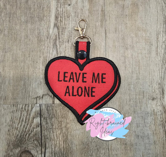 Leave Me Alone Black on Red Valentine's Day Themed Conversation Heart Inspired Heart-shaped Patch Tab