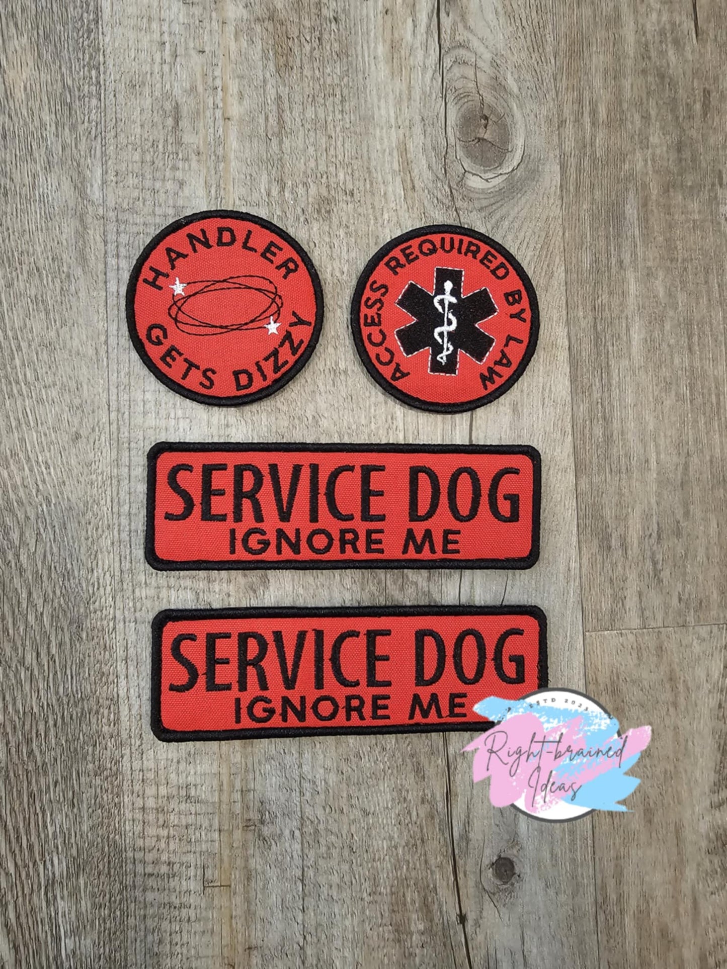 Service Dog, Ignore Me Black on Red Canvas Four-piece Basic Patch Set