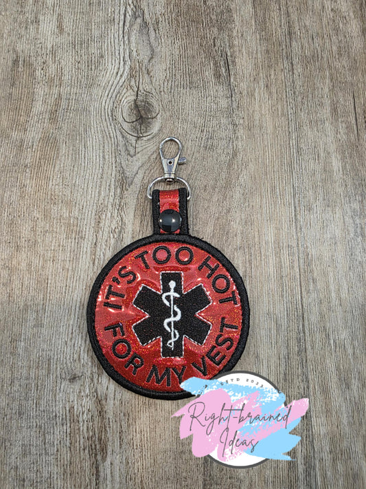 *Minor Cosmetic Flaw* -Off Center- Too Hot For Vest Black and White on Sparkle Red Holographic Vinyl Patch Tab