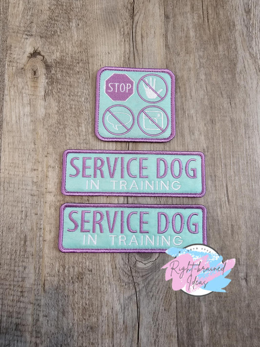 Service Dog In Training Lavender on Seafoam Twill Grow With Them Three-piece Set