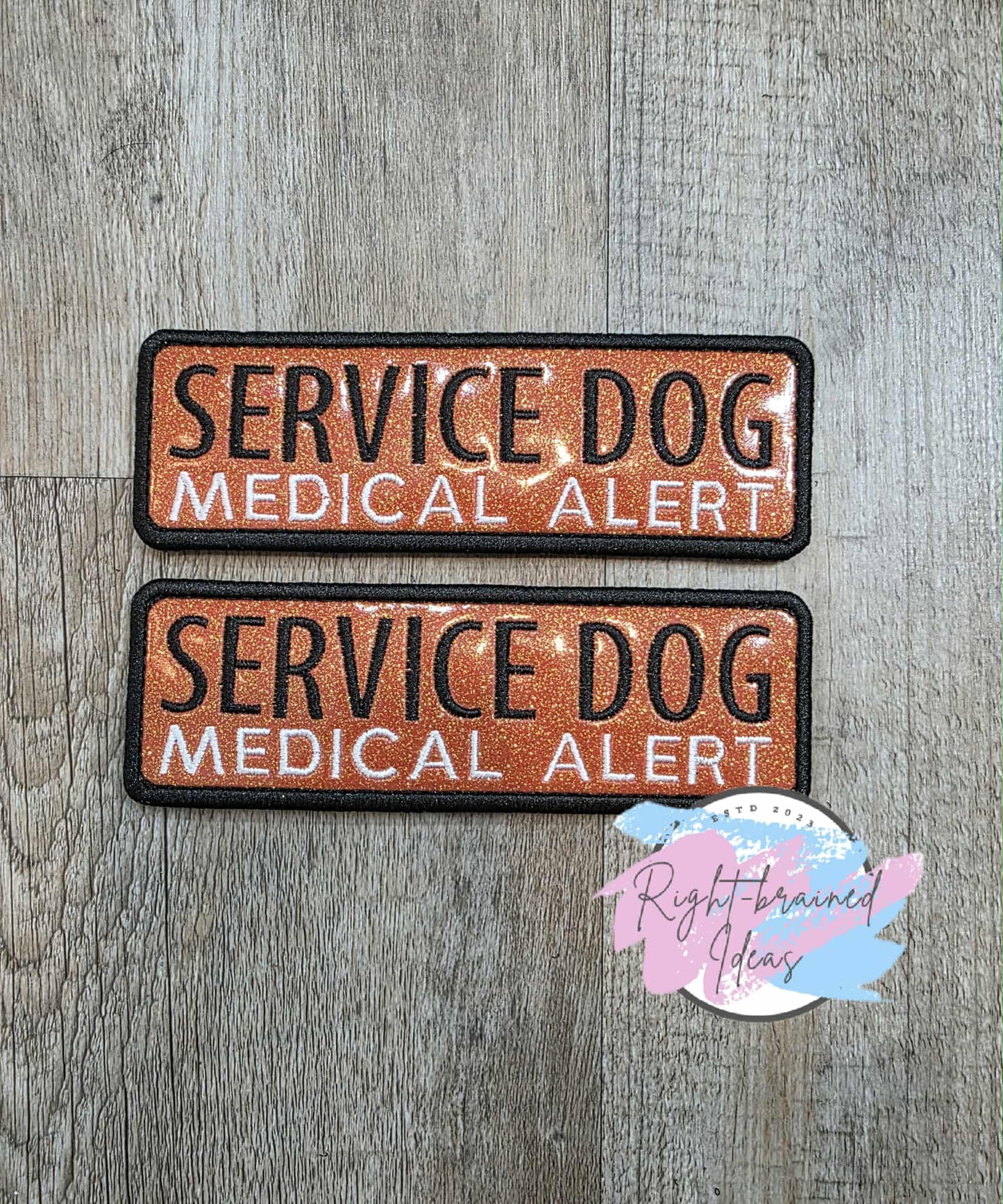Service Dog Medical Alert Black And White On Sparkle Burnt Orange Vinyl Five-piece Patch and Patch Tab Set