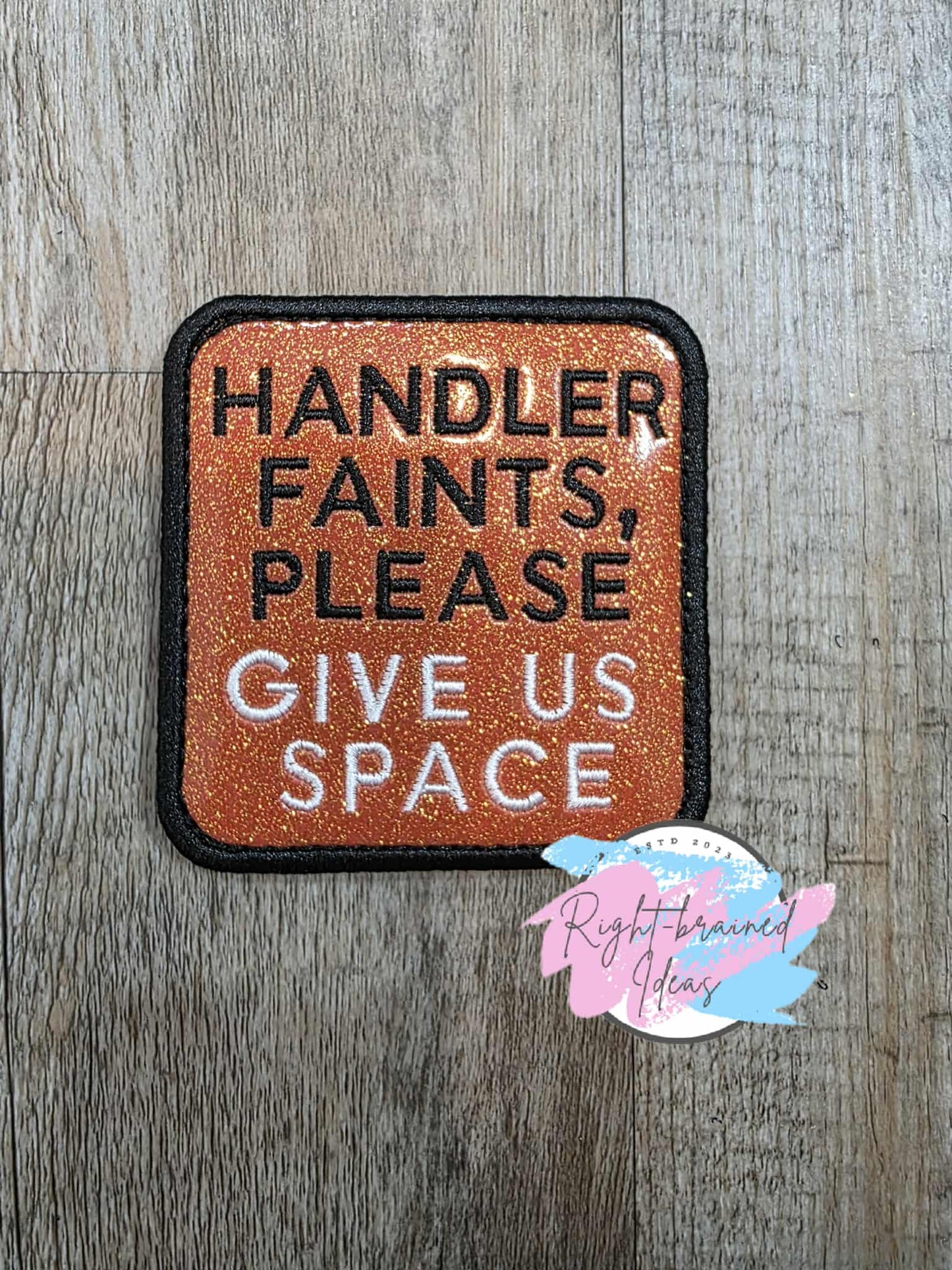 Service Dog Medical Alert Black And White On Sparkle Burnt Orange Vinyl Five-piece Patch and Patch Tab Set