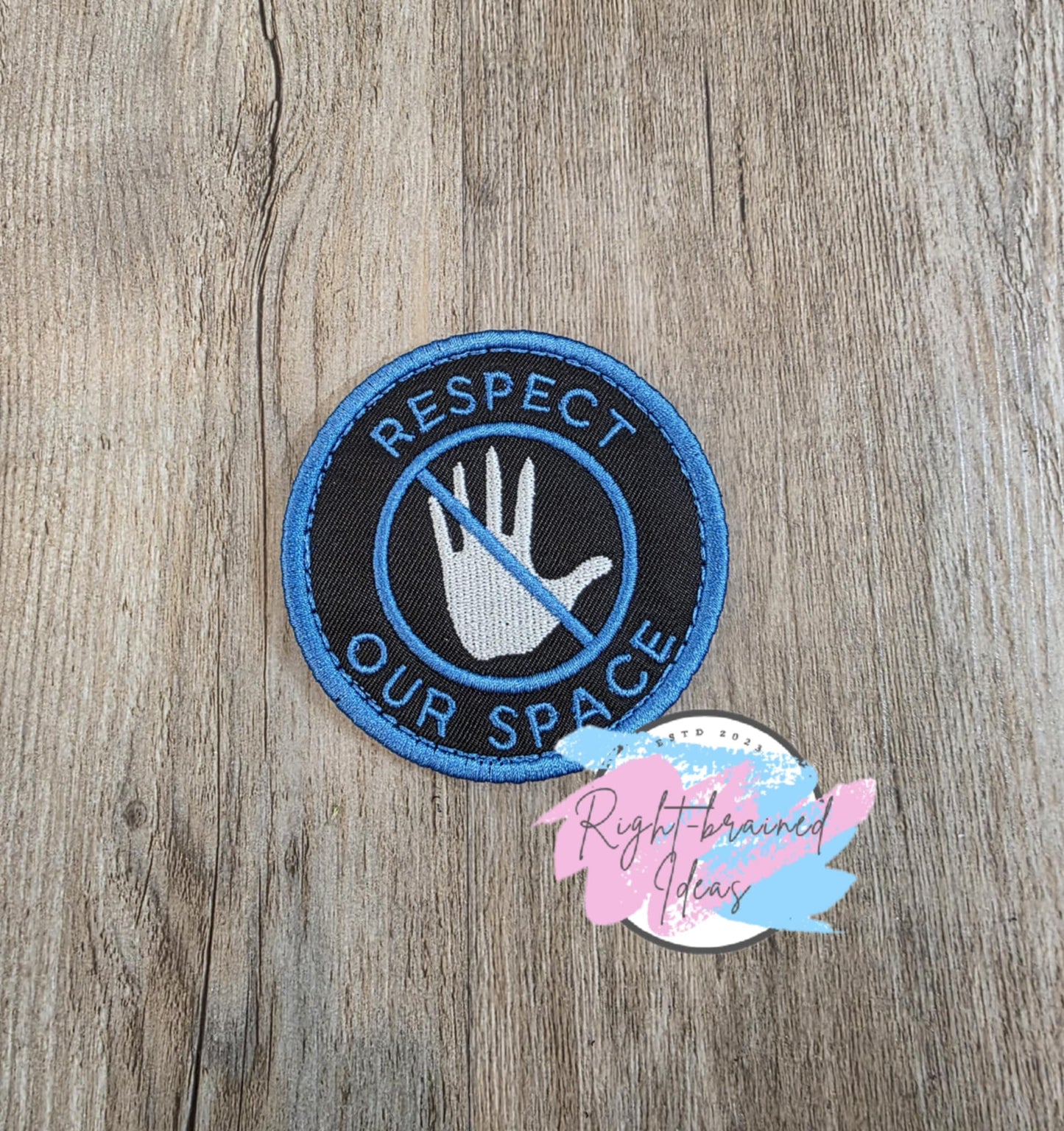 Service Dog, Give Us Space Blue on Black Five-piece Patch and Tab Set