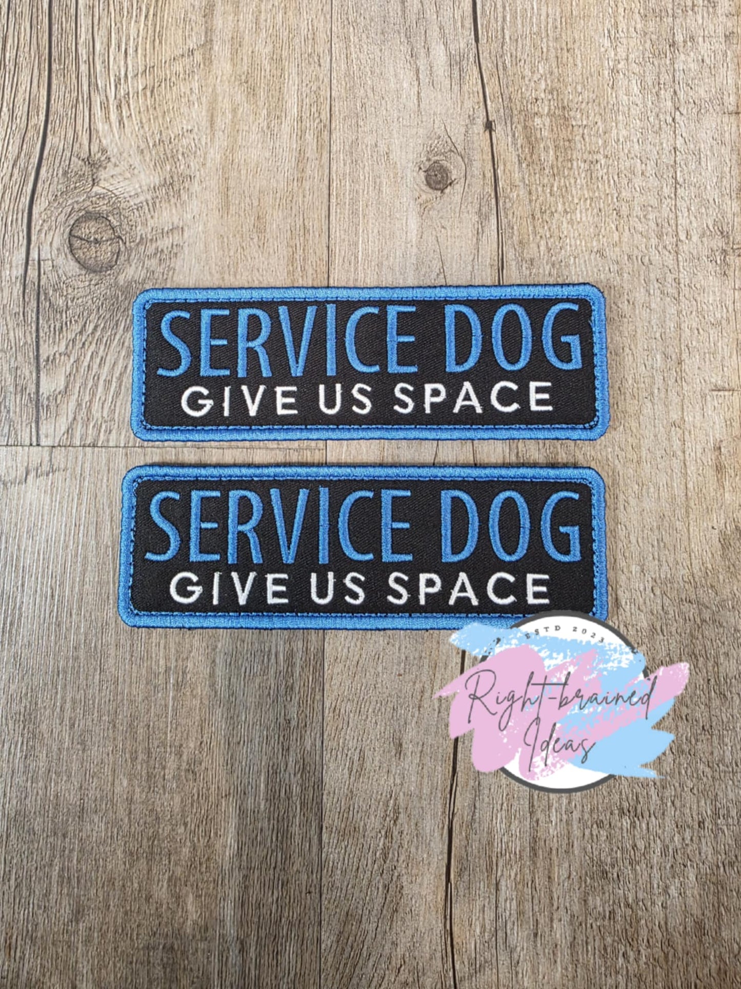 Service Dog, Give Us Space Blue on Black Five-piece Patch and Tab Set