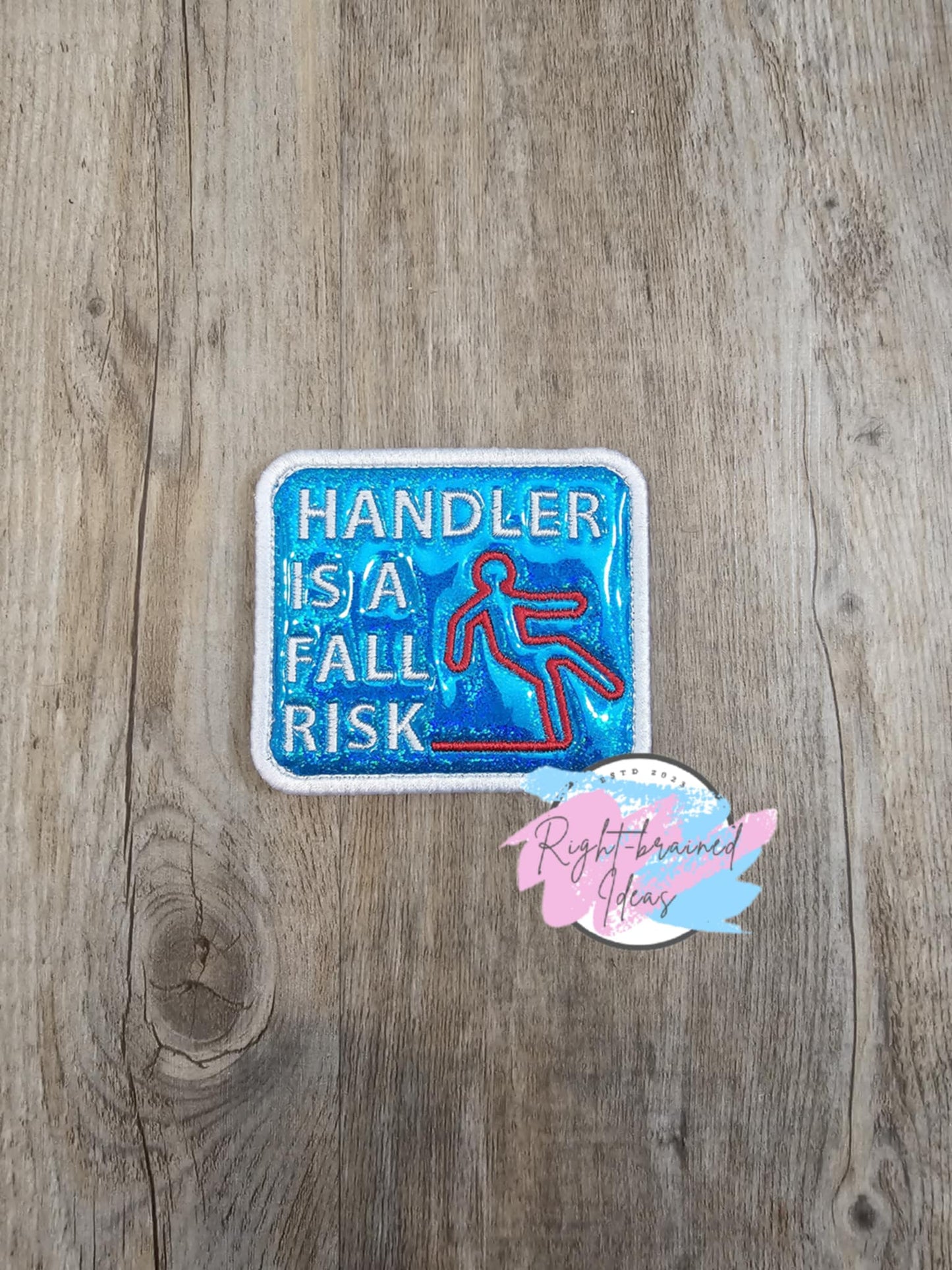 Service Dog White on Sparkle Teal Blue Four-piece Set Holographic Sparkle Teal Blue Vinyl "STOP" sign Patch Tab