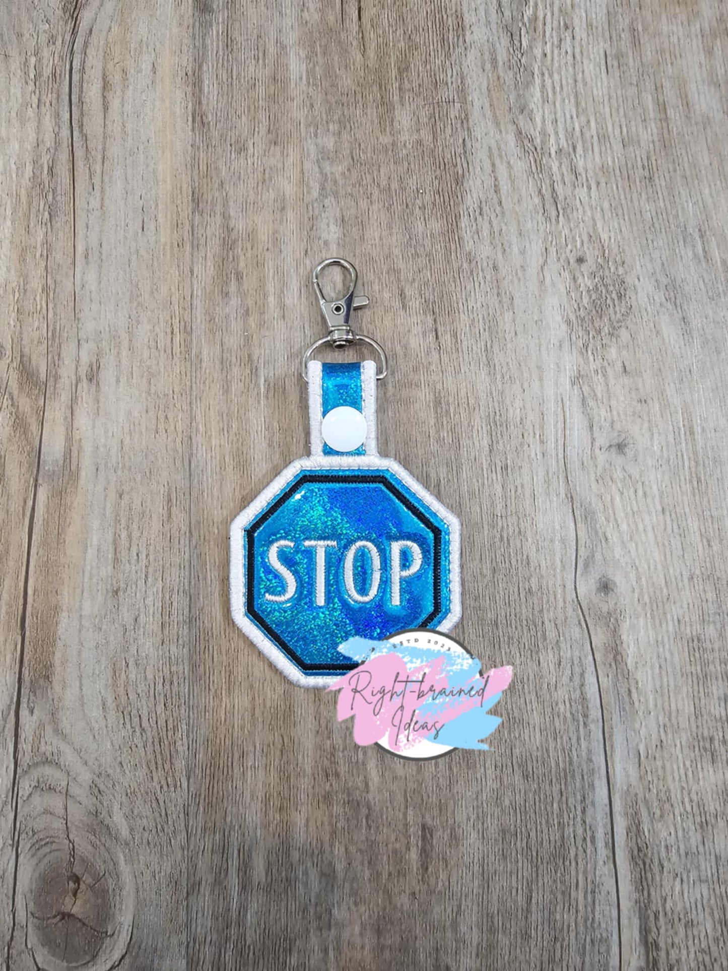 Service Dog White on Sparkle Teal Blue Four-piece Set Holographic Sparkle Teal Blue Vinyl "STOP" sign Patch Tab