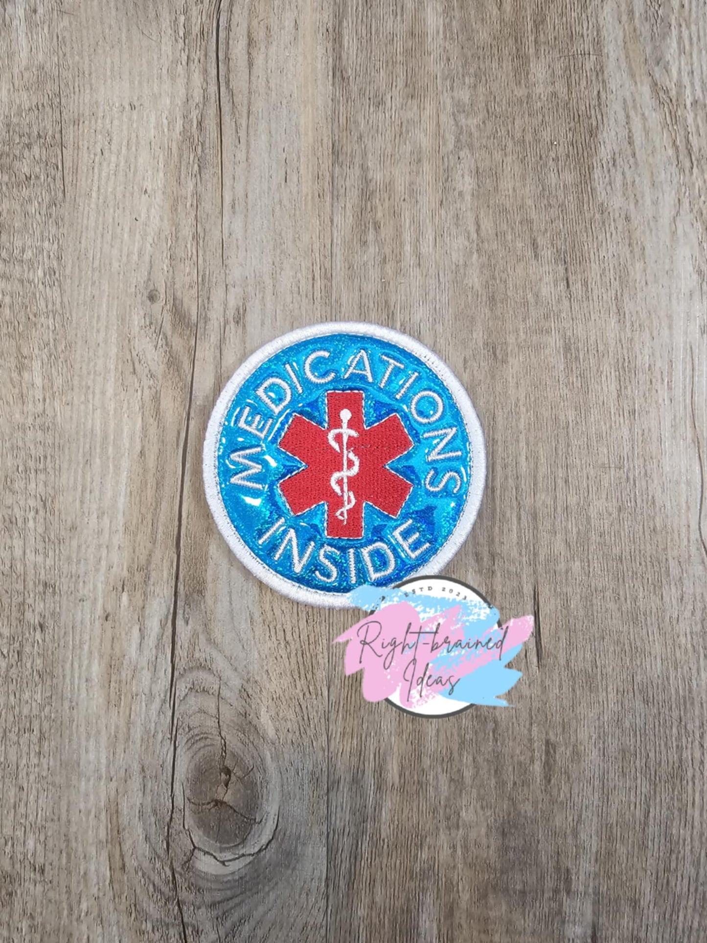 Medical Alert White on Sparkle Teal Blue Four-piece Set Holographic Sparkle Teal Blue Vinyl Inhaler Inside Patch Tab