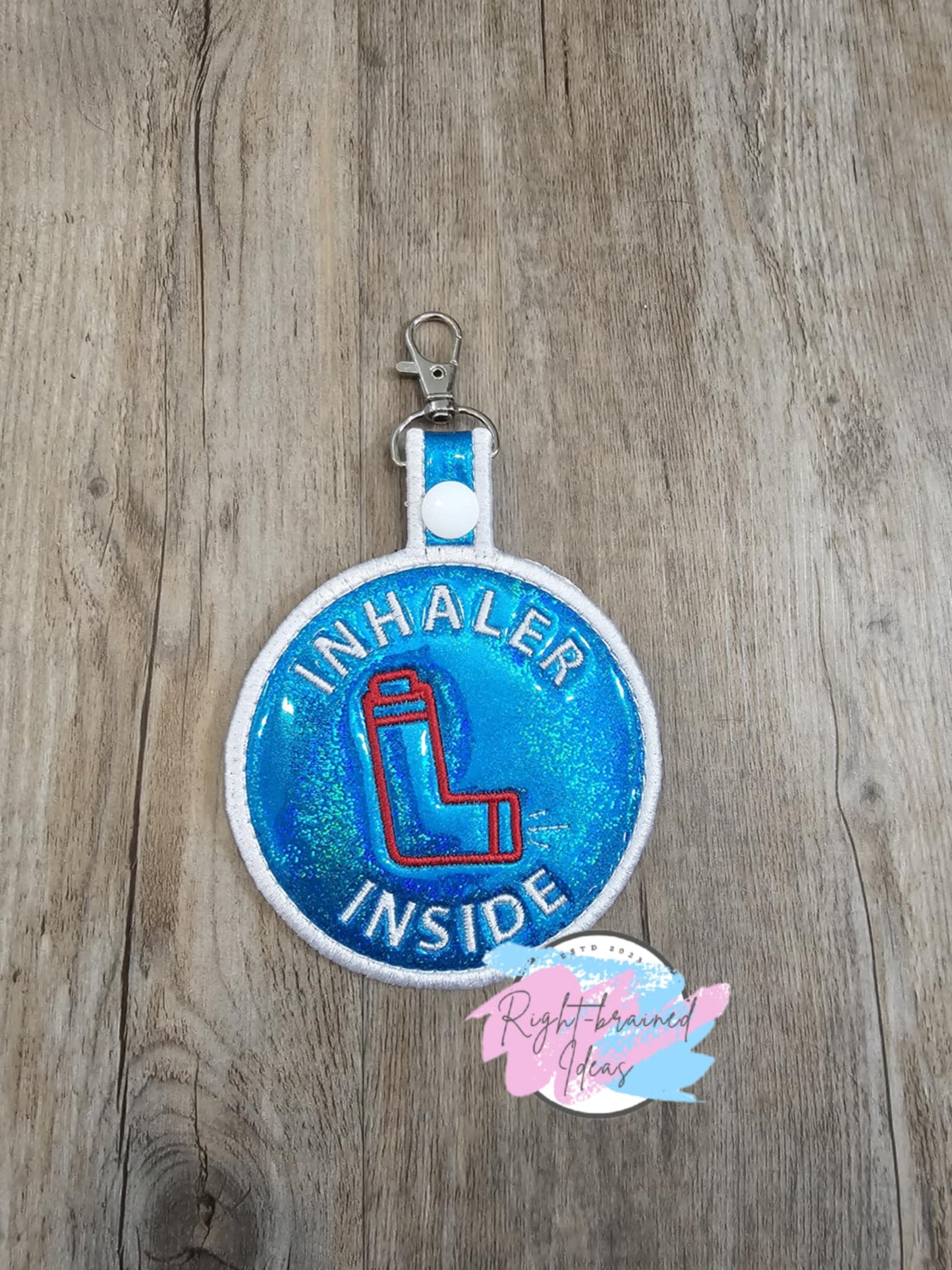 Medical Alert White on Sparkle Teal Blue Four-piece Set Holographic Sparkle Teal Blue Vinyl Inhaler Inside Patch Tab