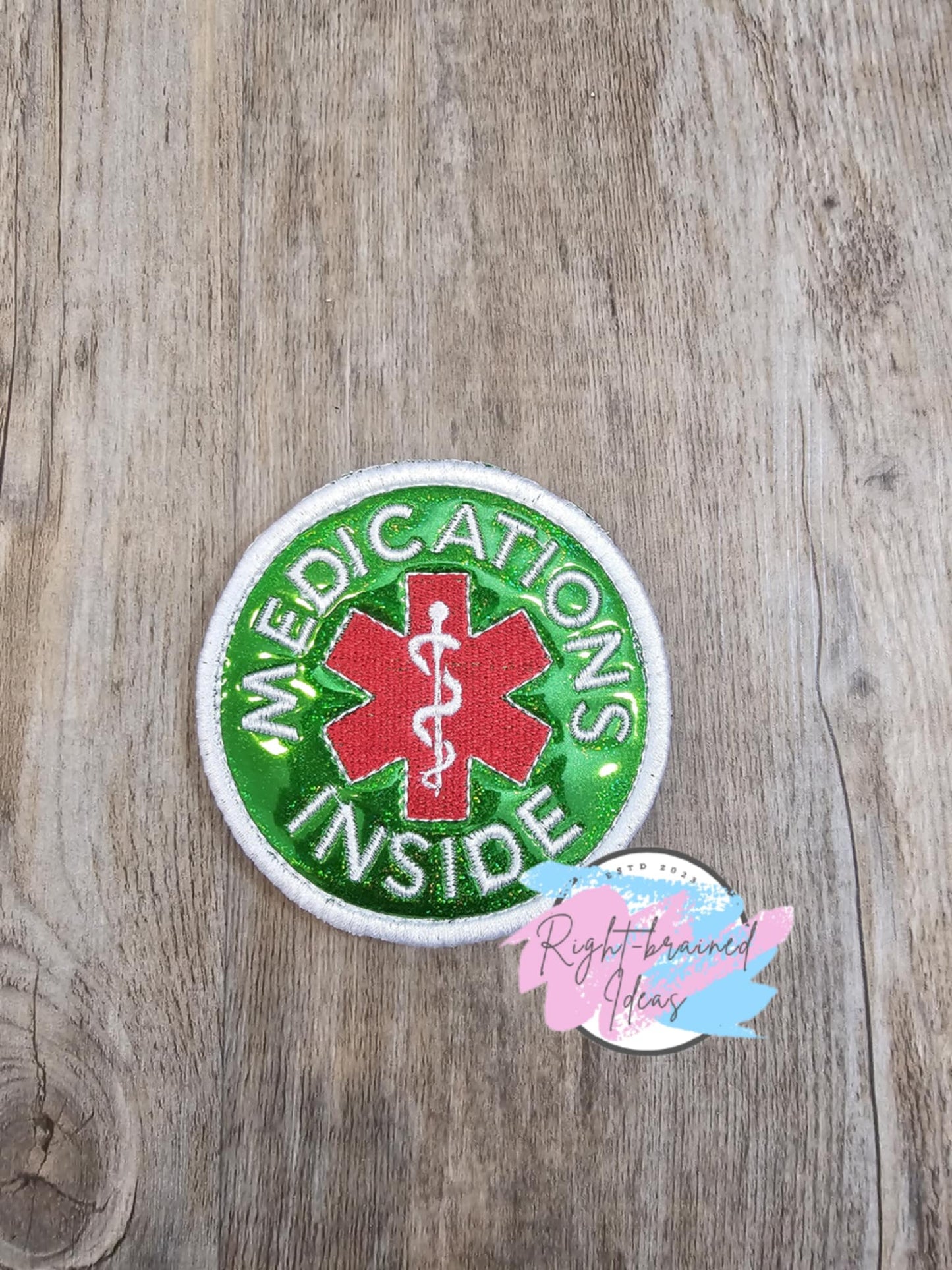 Medical Alert White on Sparkle Green Holographic Vinyl Three-piece Patch Set