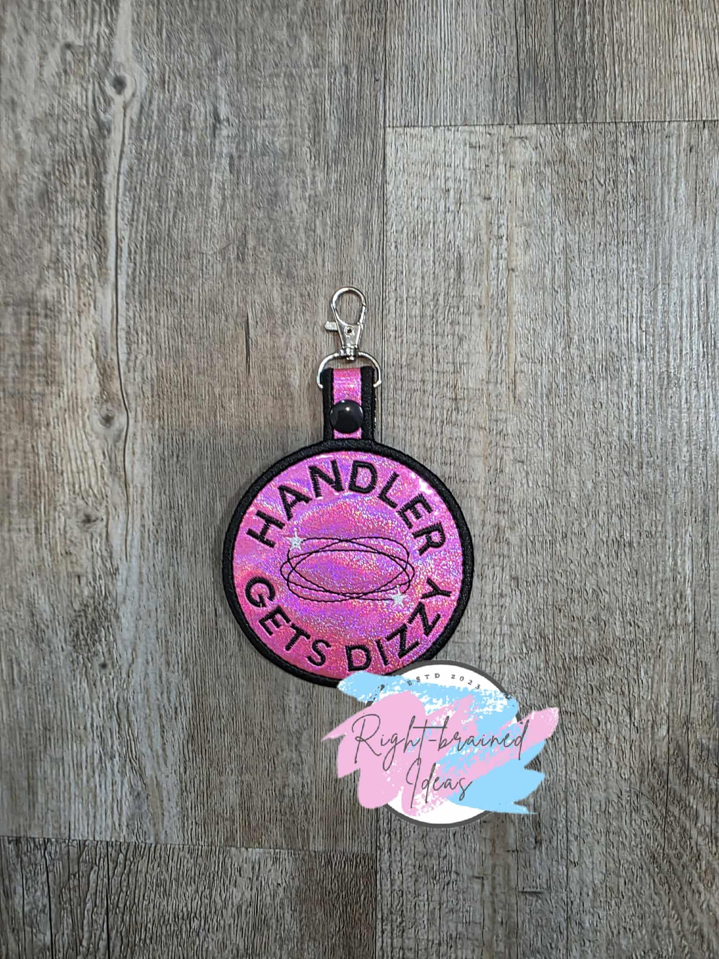 Handler Gets Dizzy Black And White On Sparkle Pink Holographic Vinyl Patch Tab