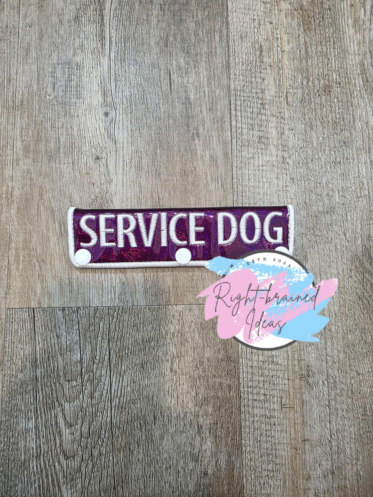 Service Dog White On Sparkle Plum Holographic Vinyl Leash Wrap