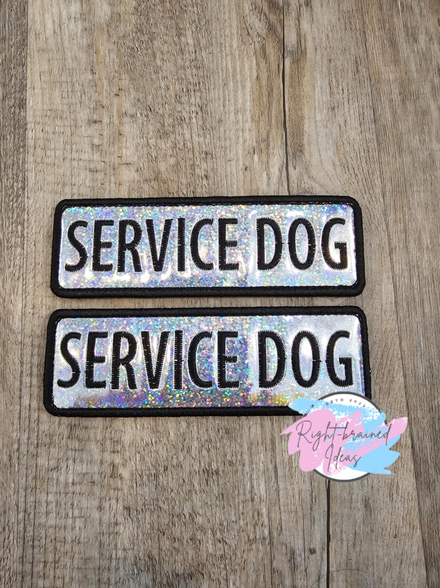 Service Dog Black, Red and White on Sparkle Silver Holographic Vinyl Four-piece Set