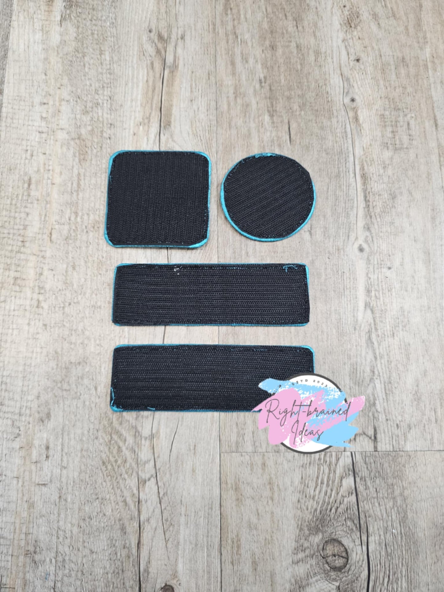 Service Dog Medical Alert Teal on Black Twill POTS Dysautonomia Five-piece Patch and Tab Set