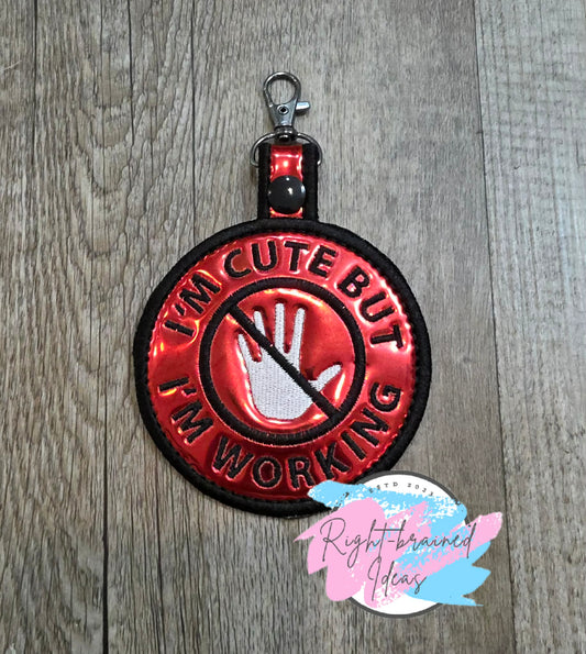 I'm Cute But I'm Working Black And White On Red Metallic Vinyl Patch Tab