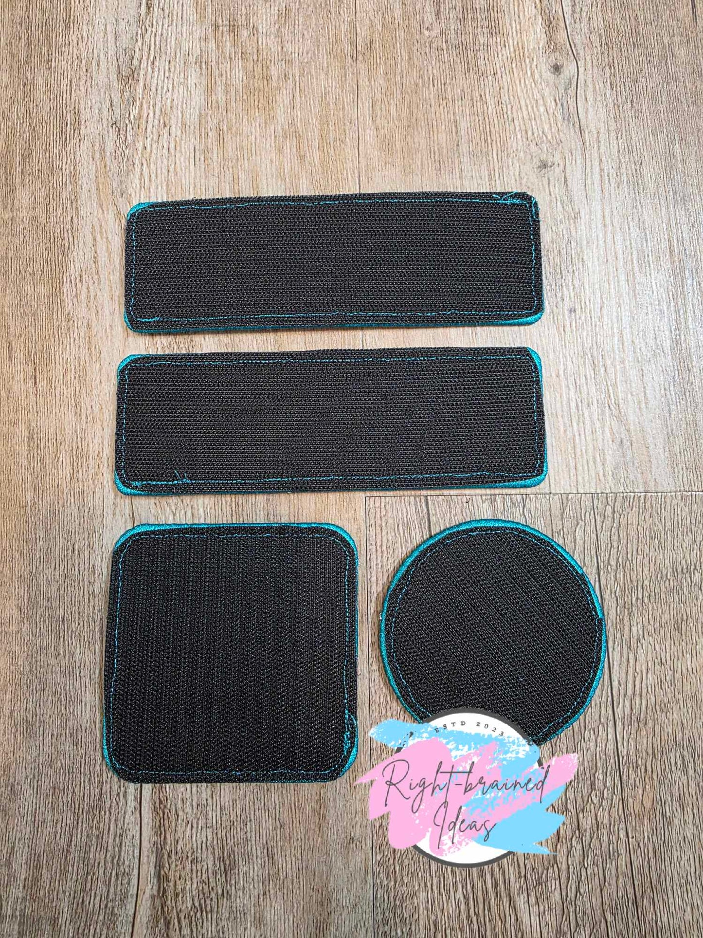 Service Dog Medical Alert Teal on Black Twill POTS Dysautonomia Five-piece Patch and Tab Set